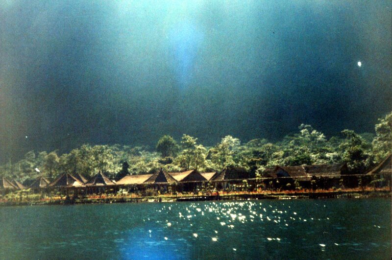 Village on Lake Shore — Blue, Serene