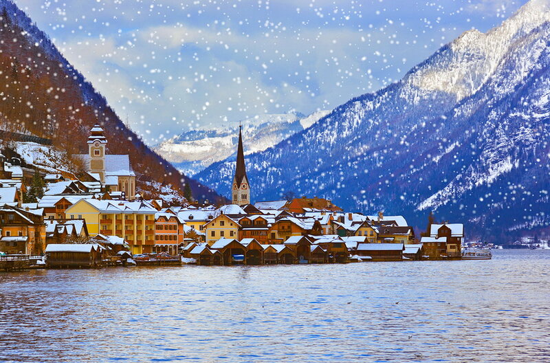 Village on Lake Shore — Blue, Serene, Winter