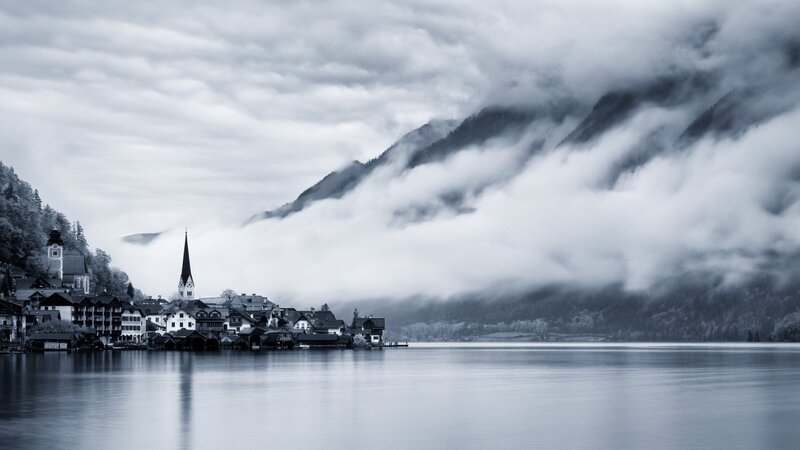 Village on Lake Shore — Gray