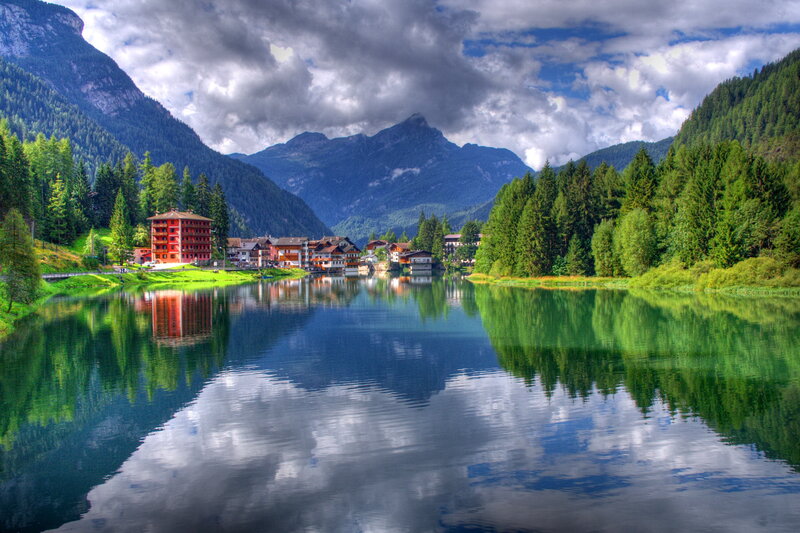 Village on Lake Shore — Green, Dramatic