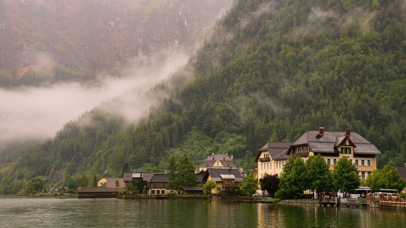 Village on Lake Shore — Green, Misty