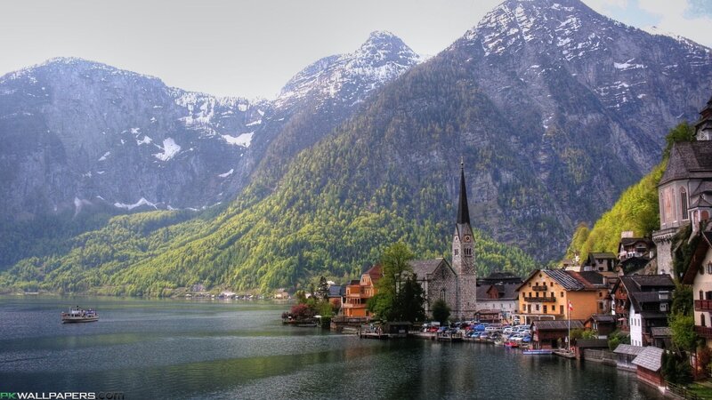 Village on Lake Shore — Green, Serene, Summer, Photograph