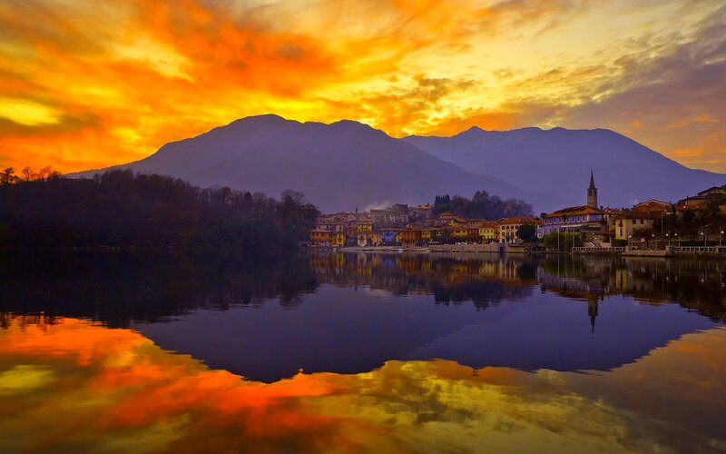Village on Lake Shore — Orange, Dramatic