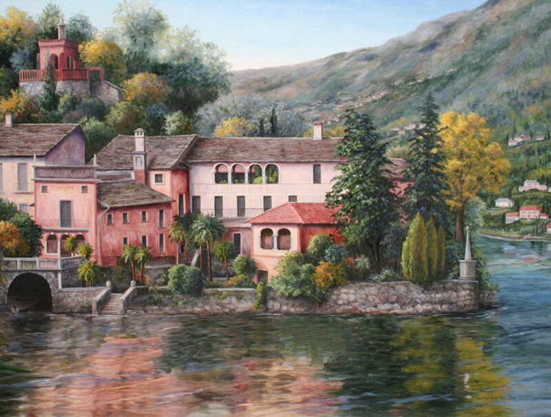 Village on Lake Shore — Pink