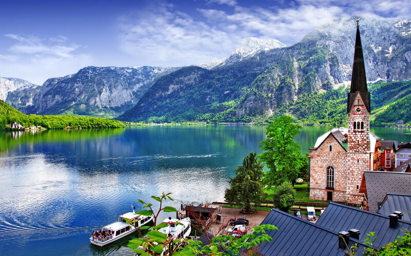 Village on Lake with Church