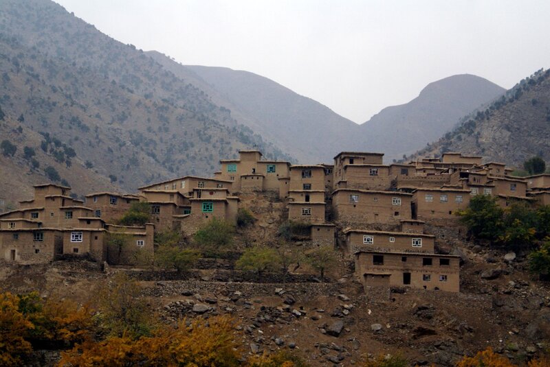 Village on Mountainside — Brown