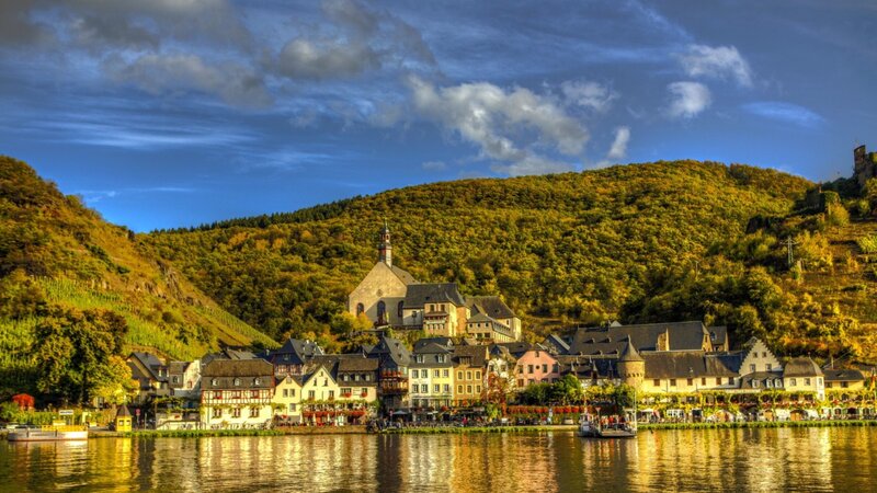 Village on Riverbank — Blue