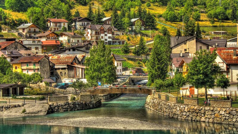 Village on Riverbank — Green