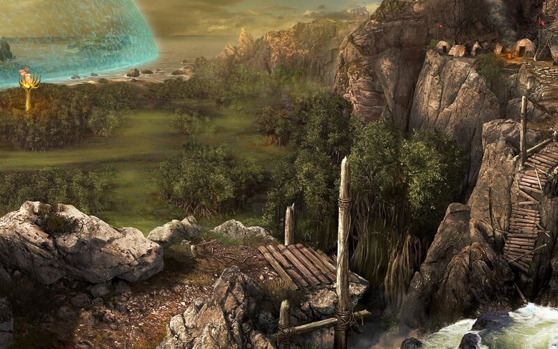 Village on Rocky Cliffs — Green