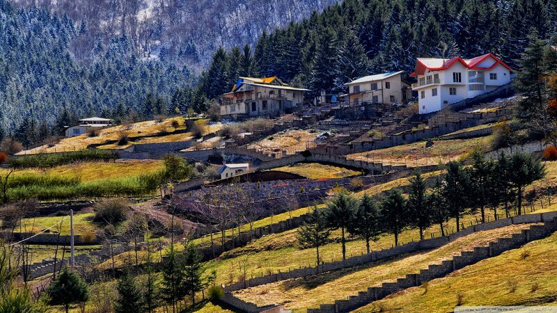 Village on Snowy Hillside