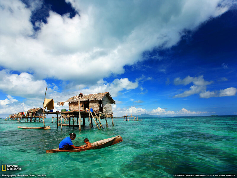 Village on stilts in turquoise water