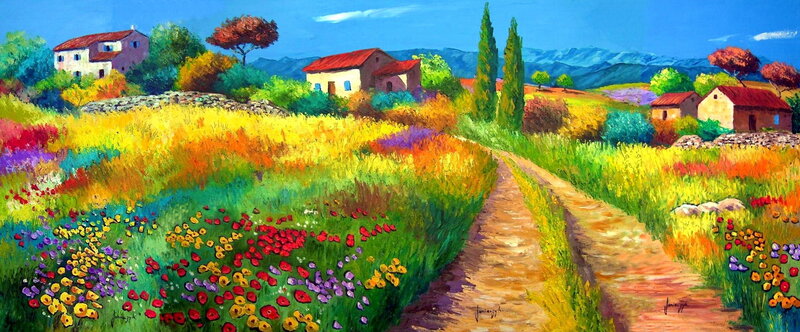 Village Path with Wildflowers