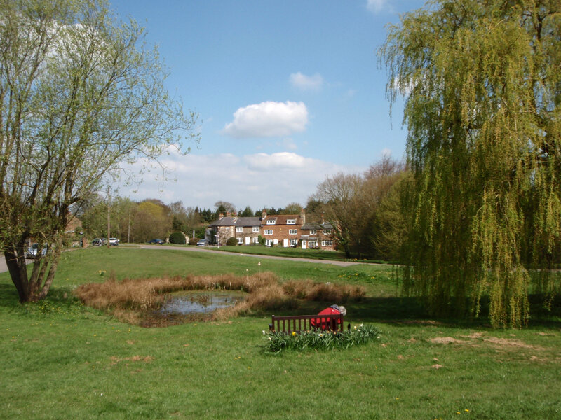 Village pond with bench