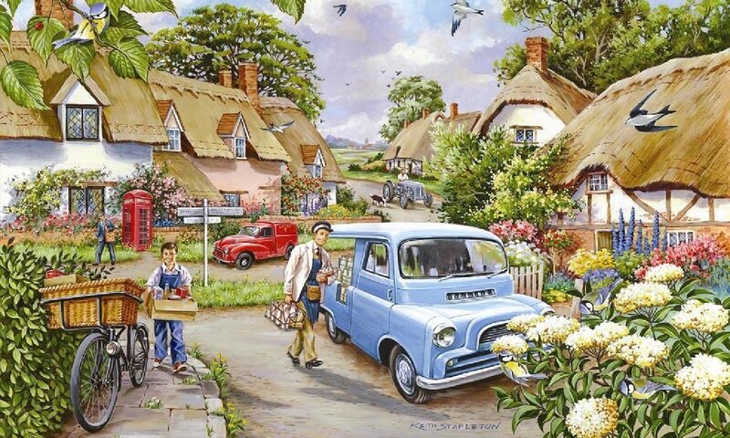 Village Postman Delivering Mail