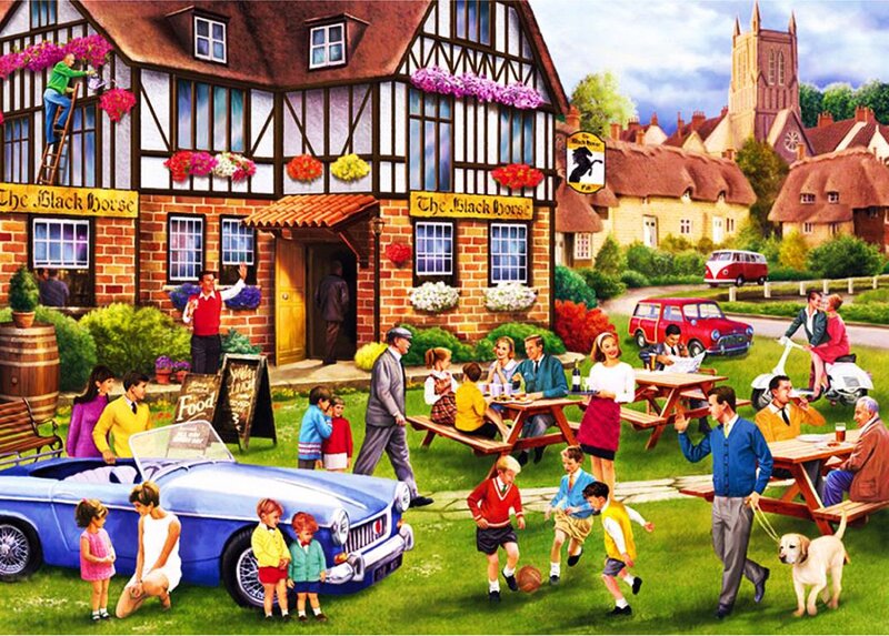 Village Pub Scene — Green