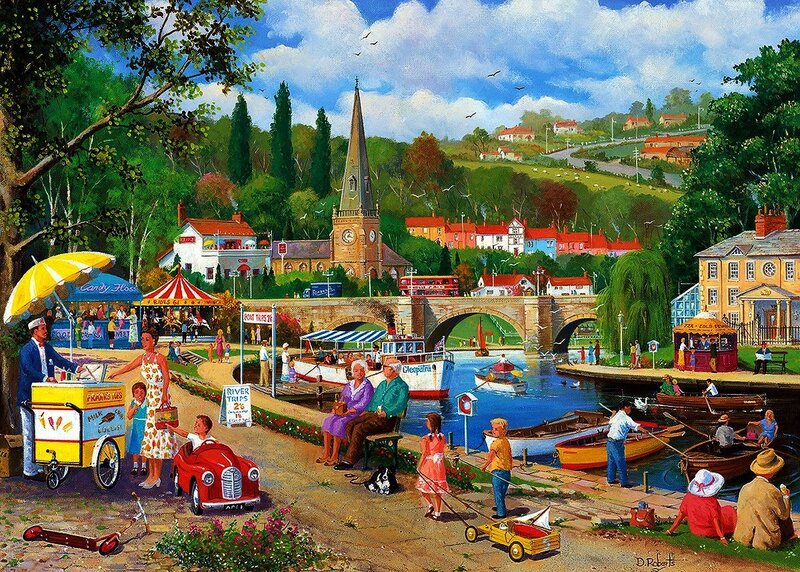 Village River Scene — Green, Peaceful