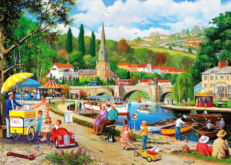 Village River Scene — Green