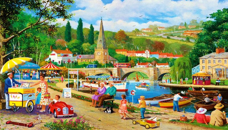 Village River Scene