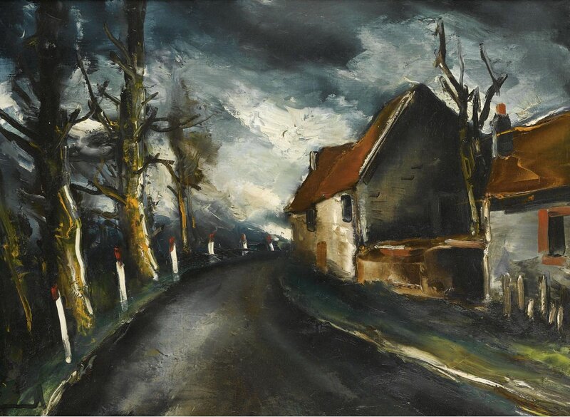 Village Road at Dusk — Dark Blue