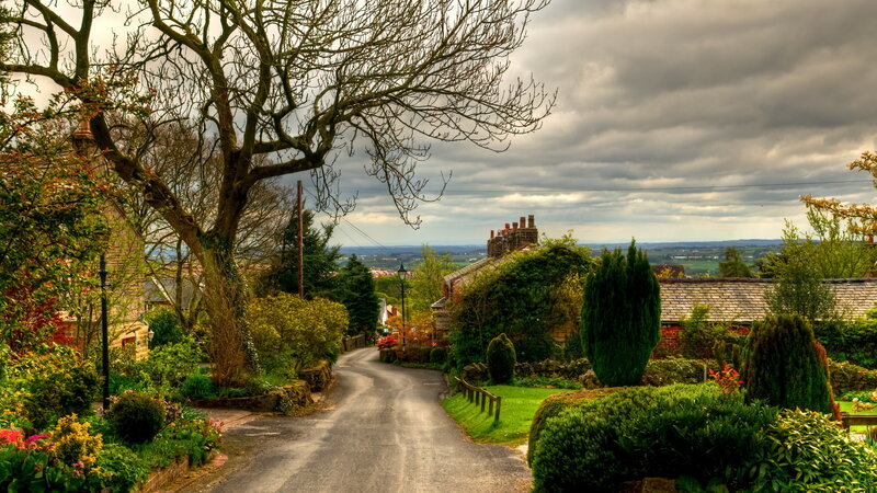 Village Road with Houses — Green