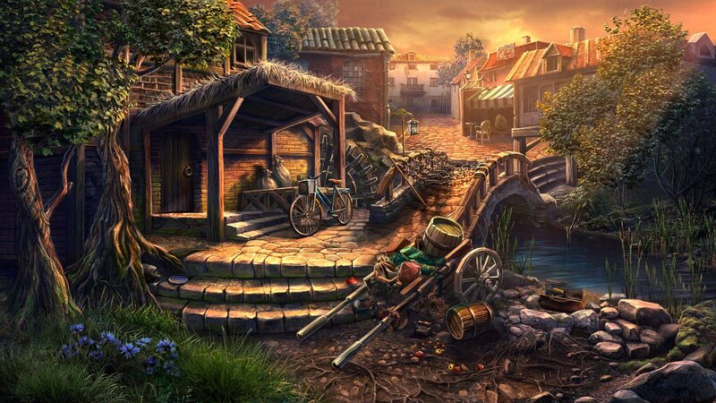 Village Scene at Sunset