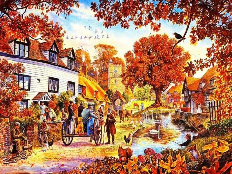 Village Scene in Autumn — Orange