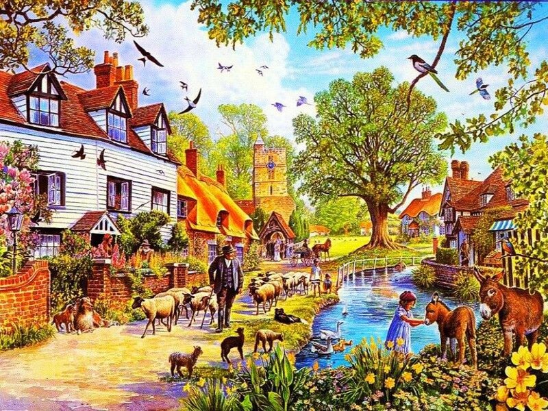Village Scene with Animals