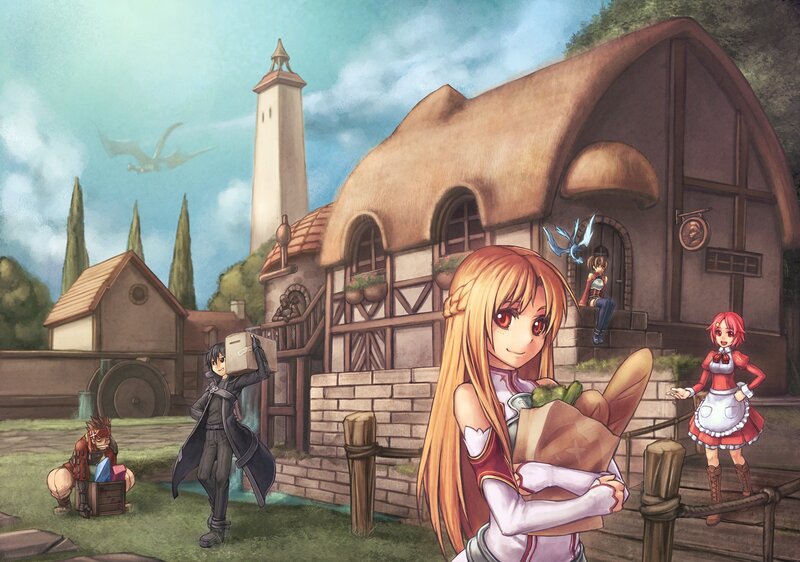 Village scene with anime characters