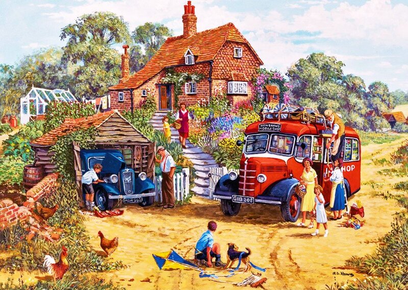 Village Scene with Bus