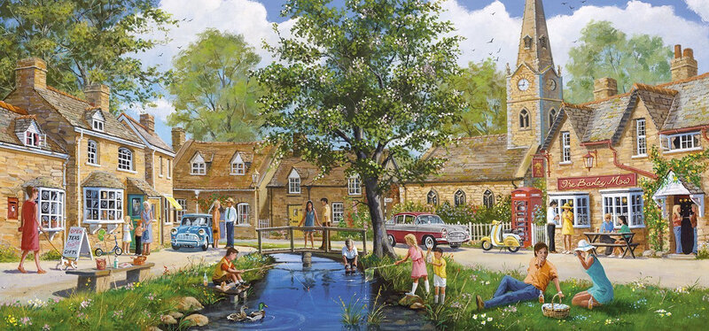 Village Scene with Children — Green
