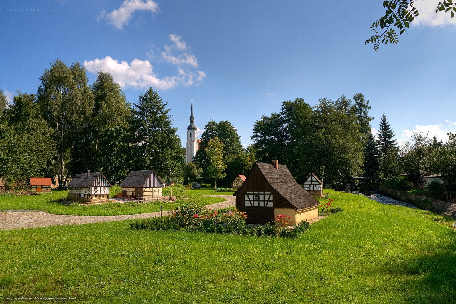 Village scene with church
