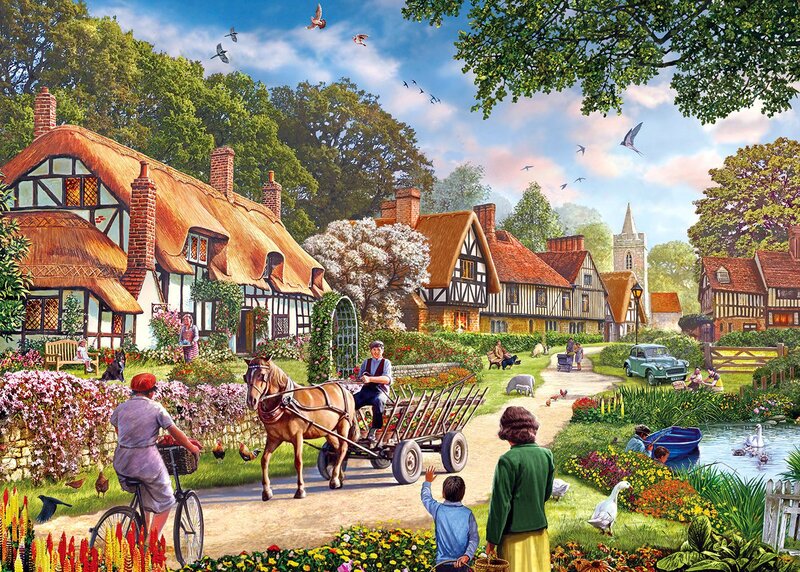 Village Scene with Horse — Green