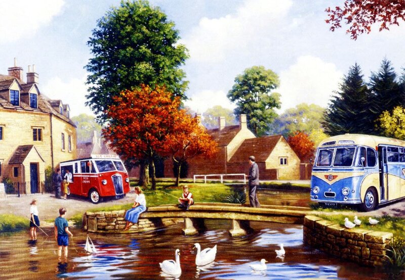 Village Scene with Swans
