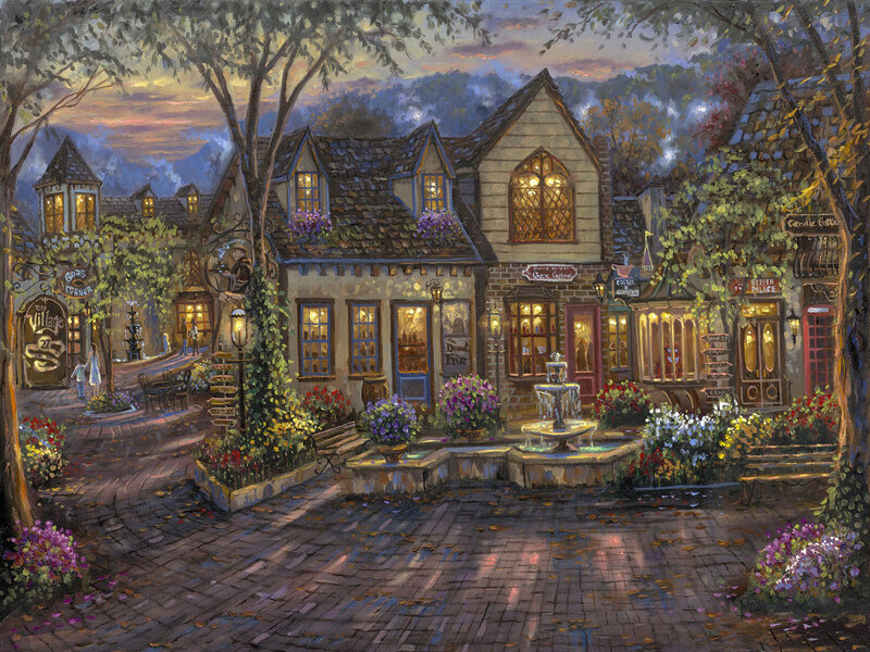 Village Square at Dusk — Purple
