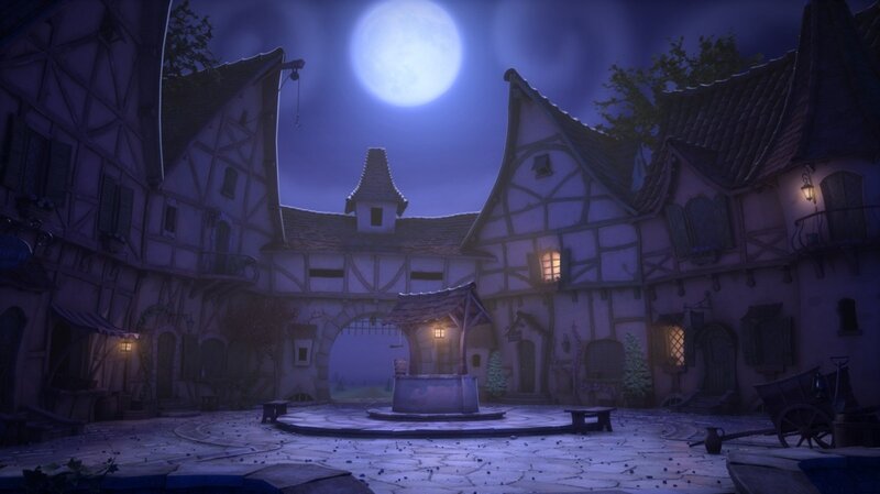 Village Square at Night — Blue
