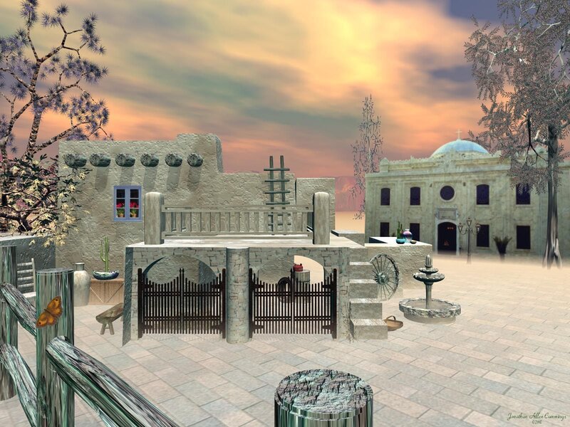 village square at sunset