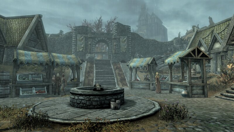 Village Square in Rain — Gray
