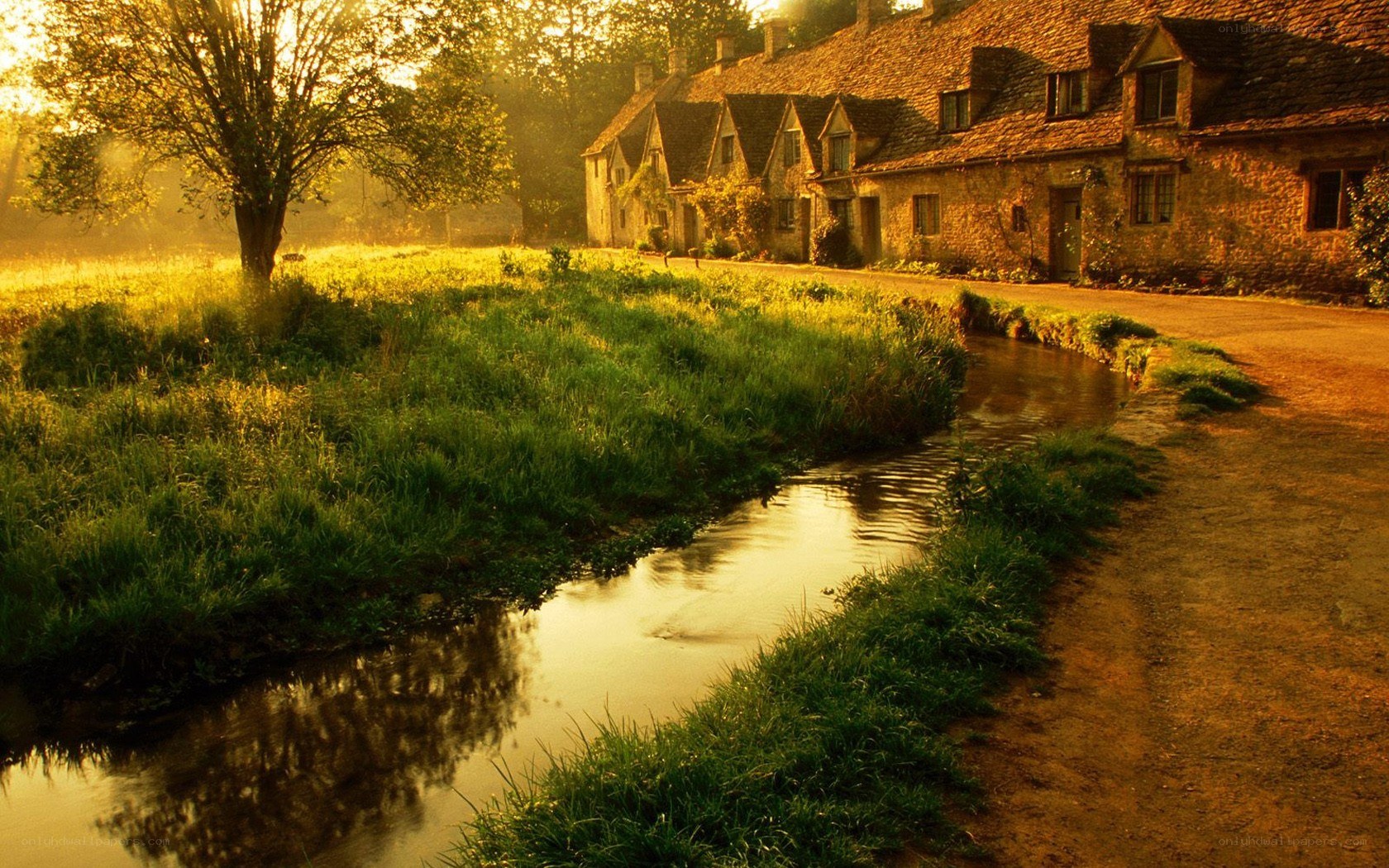 village stream at sunrise