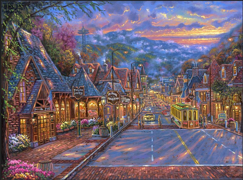 Village Street at Dusk — Blue, Serene