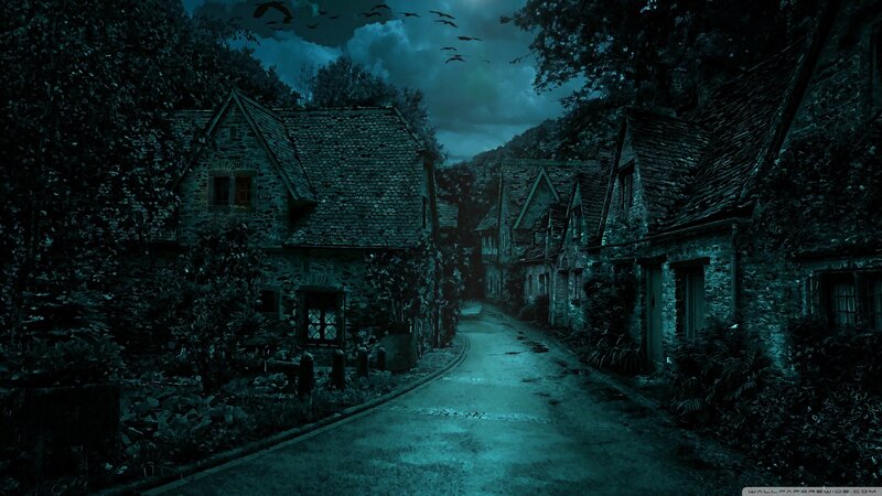 Village Street at Night — Blue, Dark