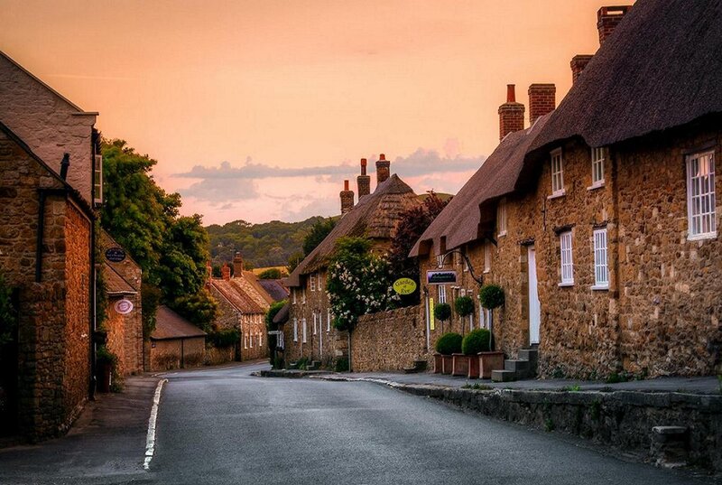 Village Street at Sunset — Orange