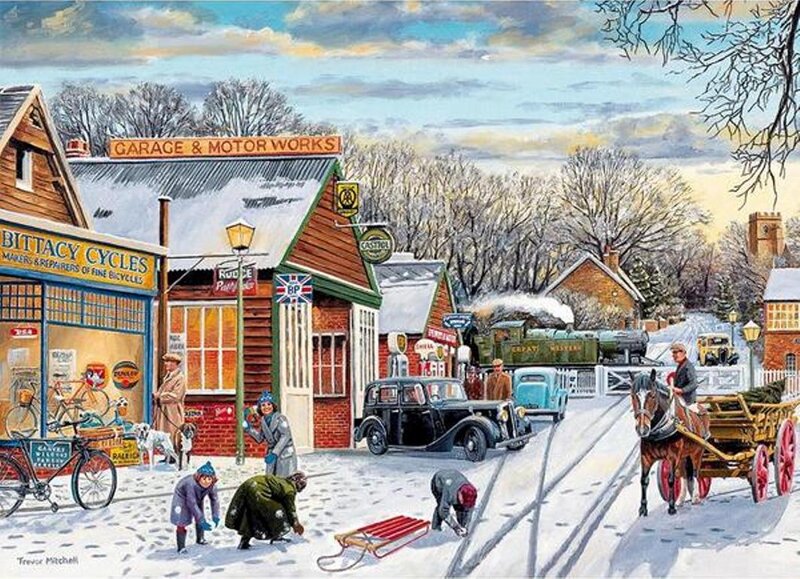 Village Street in Winter — White, Peaceful