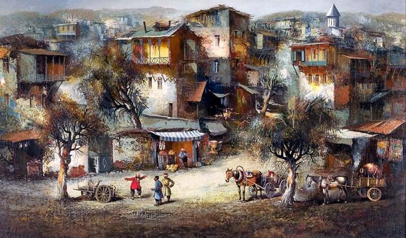 Village Street Scene — Brown, Dusty