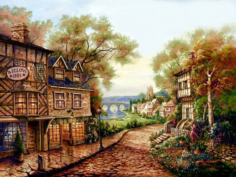 Village Street Scene — Brown, Serene