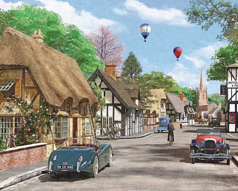 Village Street Scene — Green, Peaceful, Spring