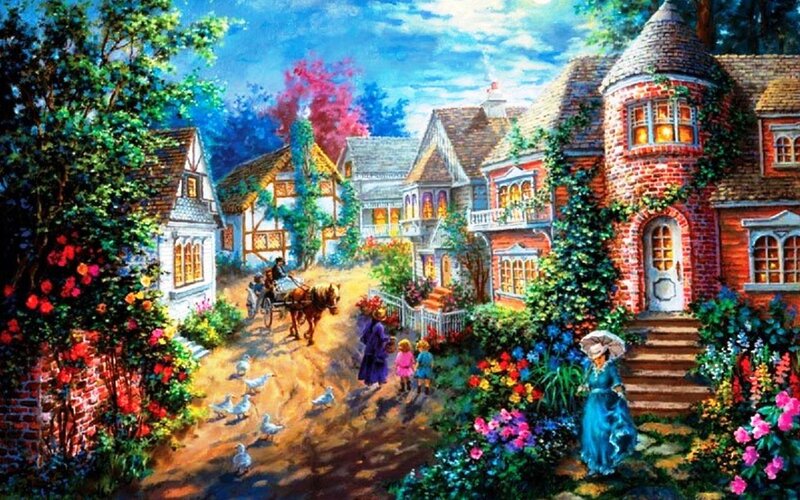Village Street Scene — Green