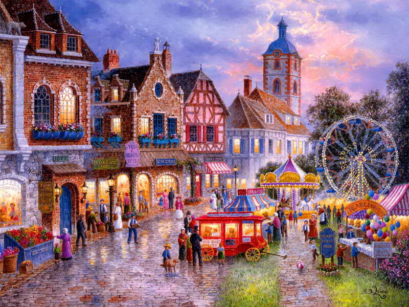 Village Street Scene — Purple
