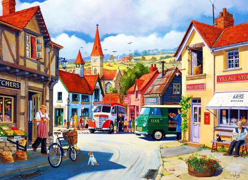 Village Street Scene — Red