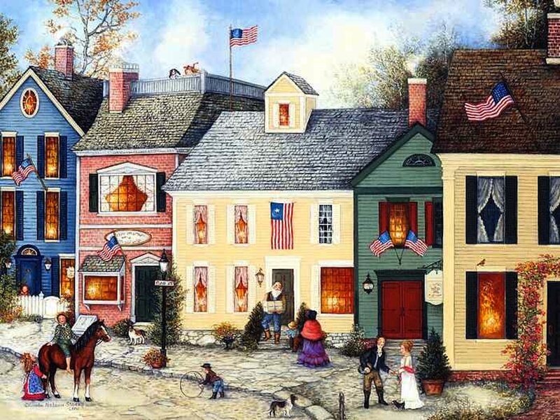 Village Street Scene — Yellow