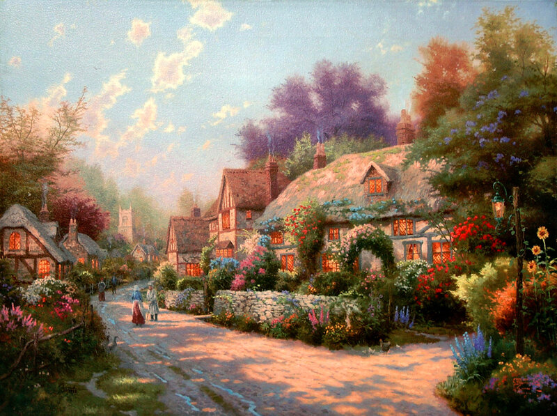 Village Street with Cottages — Green
